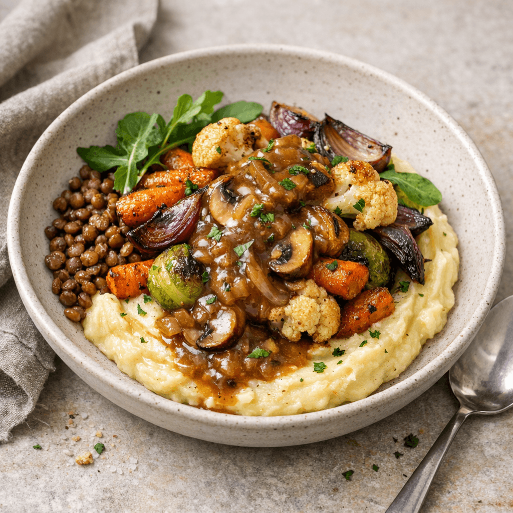 Comfort Bowl with Roasted Veg and Gravy